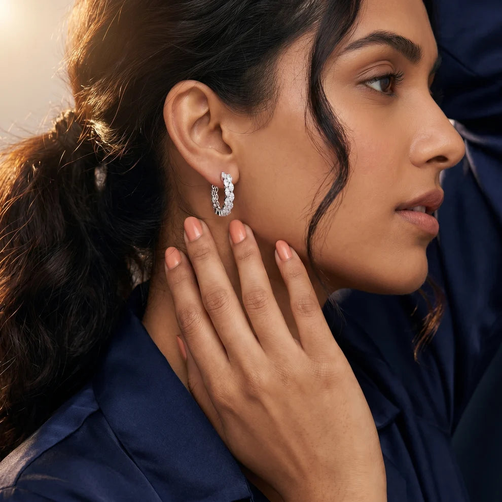 Enchanted Flora Marquise Diamond Hoop Earrings