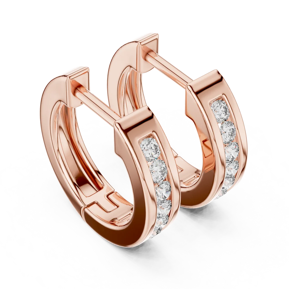 Crest Channel Round Diamond Huggie Hoop Earrings