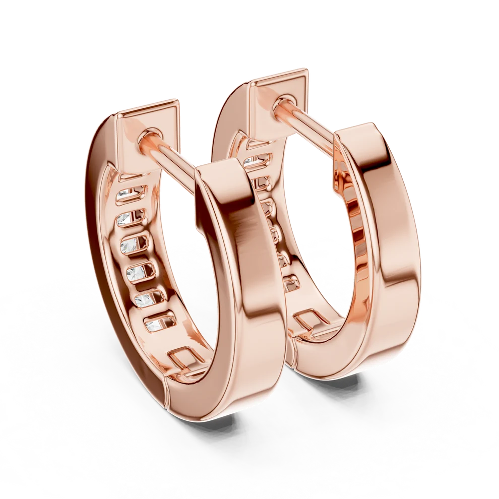 Crest Channel Round Diamond Huggie Hoop Earrings