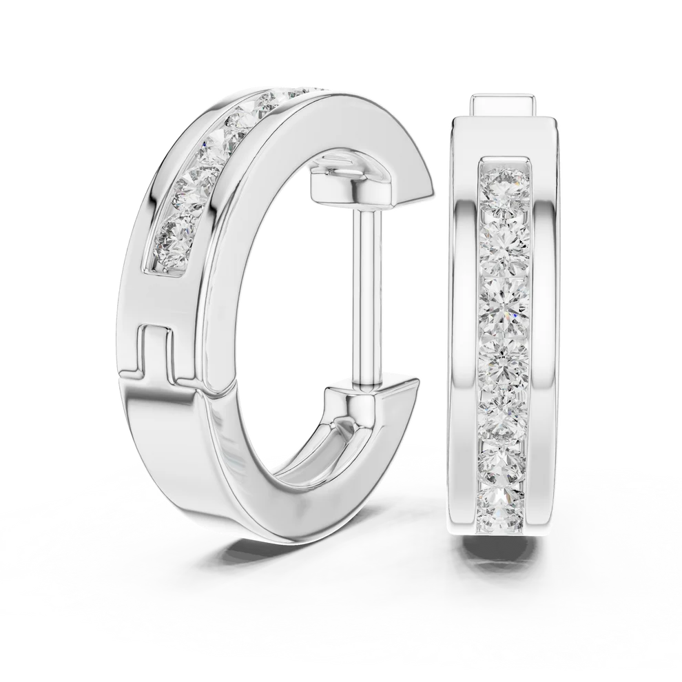 Crest Channel Round Diamond Huggie Hoop Earrings