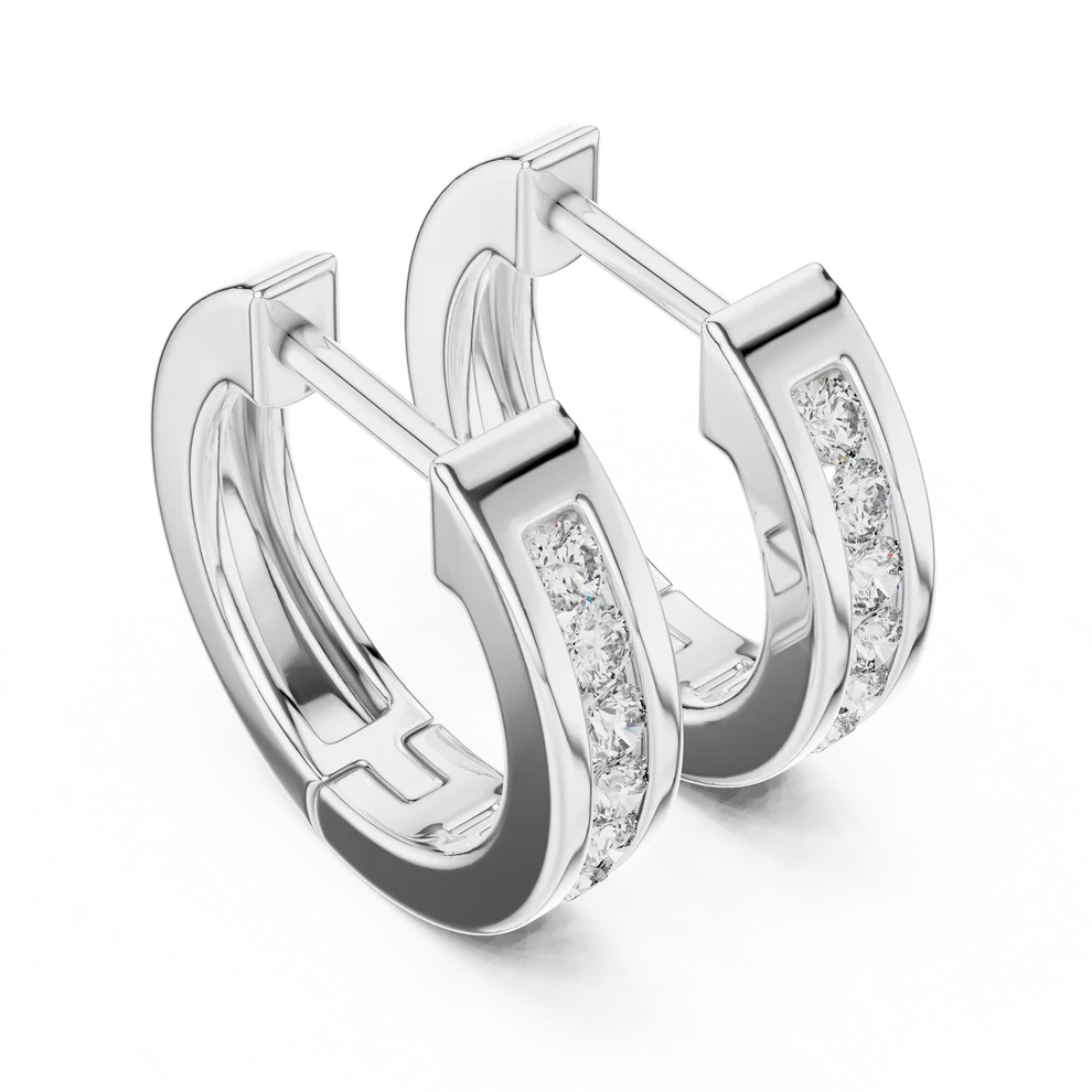 Crest Channel Round Diamond Huggie Hoop Earrings