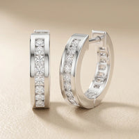 Crest Channel Round Diamond Huggie Hoop Earrings