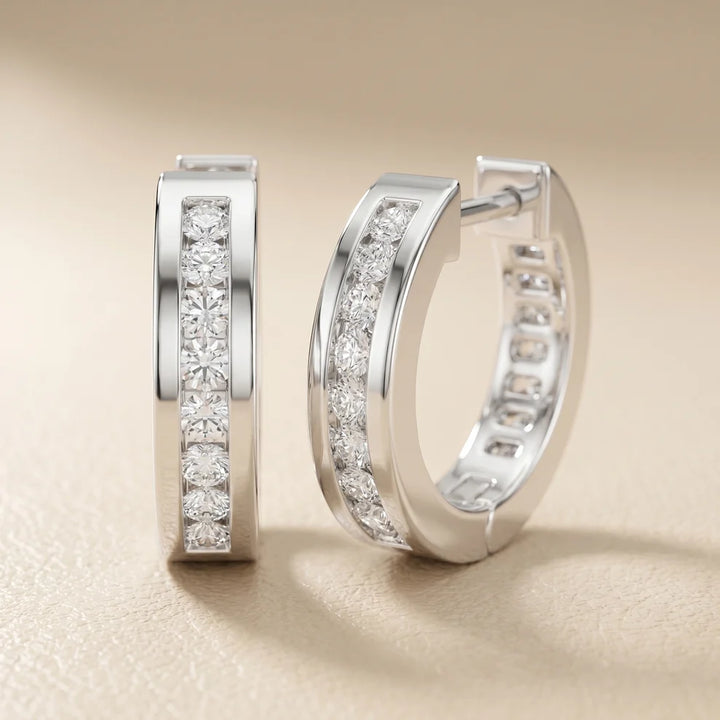 Crest Channel Round Diamond Huggie Hoop Earrings