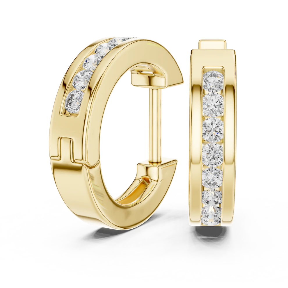 Crest Channel Round Diamond Huggie Hoop Earrings
