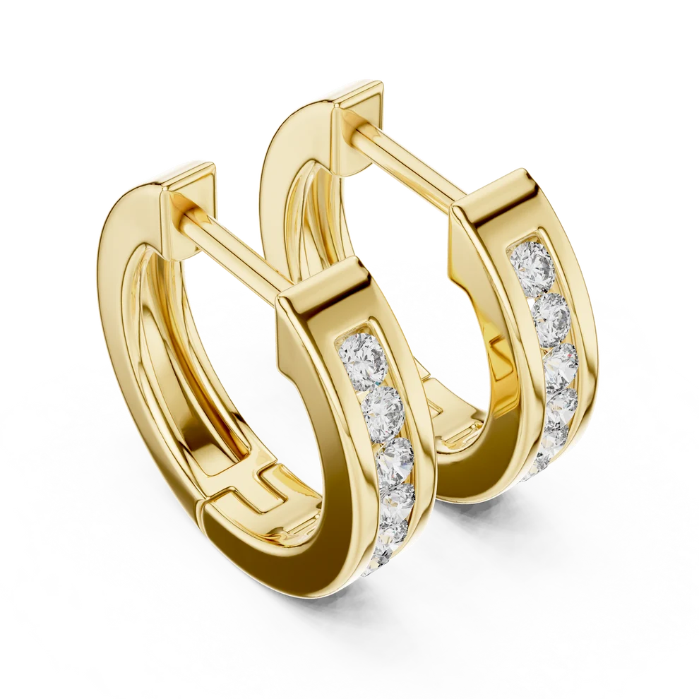 Crest Channel Round Diamond Huggie Hoop Earrings