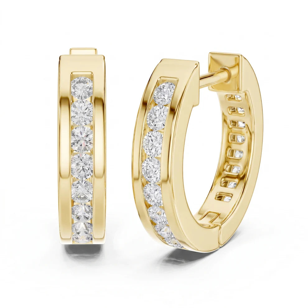 Crest Channel Round Diamond Huggie Hoop Earrings