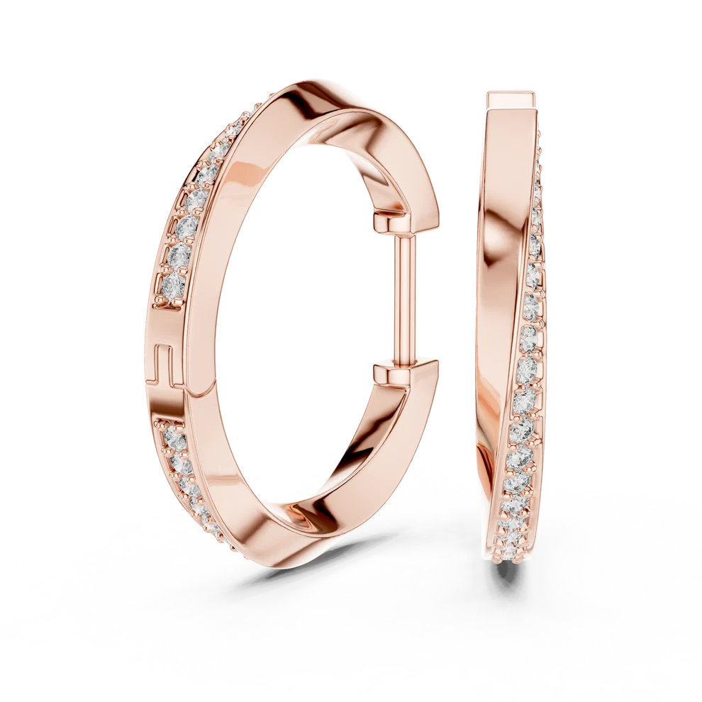 Wave Twist Round Diamond Hoop Earrings