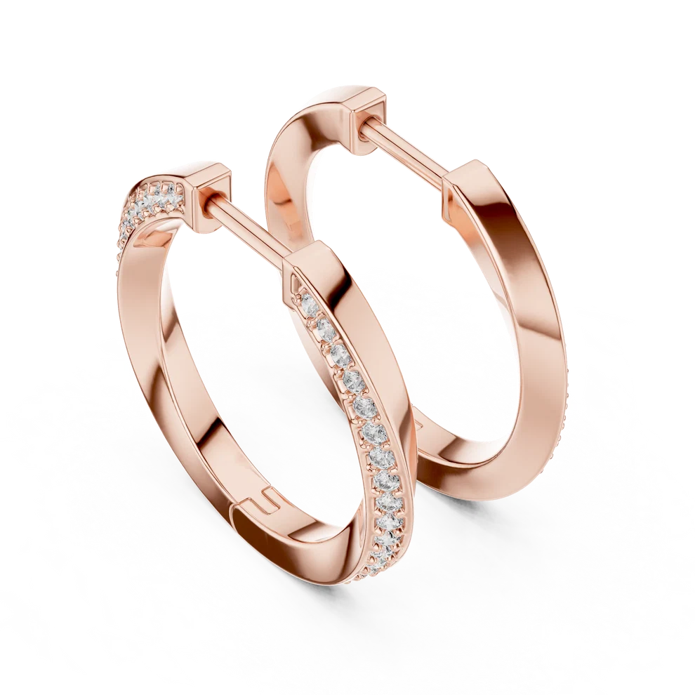 Wave Twist Round Diamond Hoop Earrings