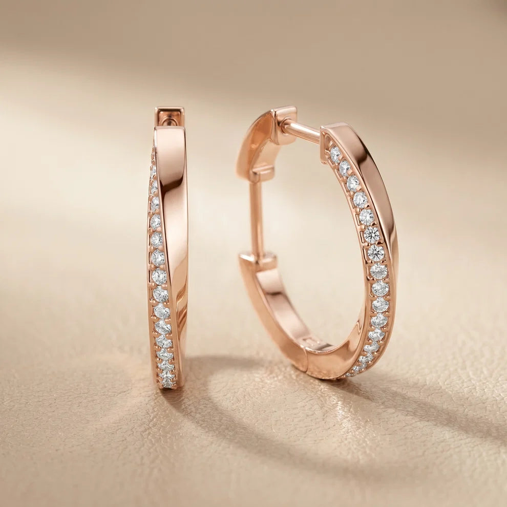Wave Twist Round Diamond Hoop Earrings
