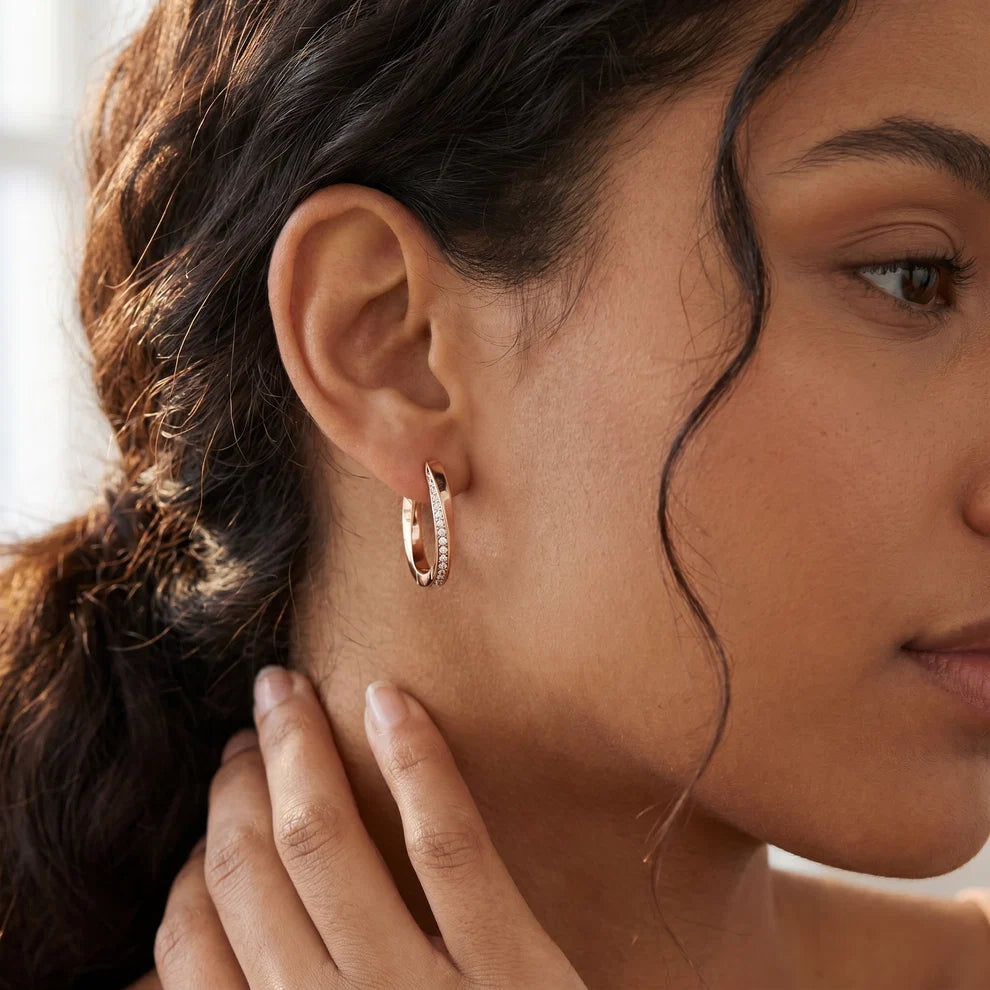 Wave Twist Round Diamond Hoop Earrings
