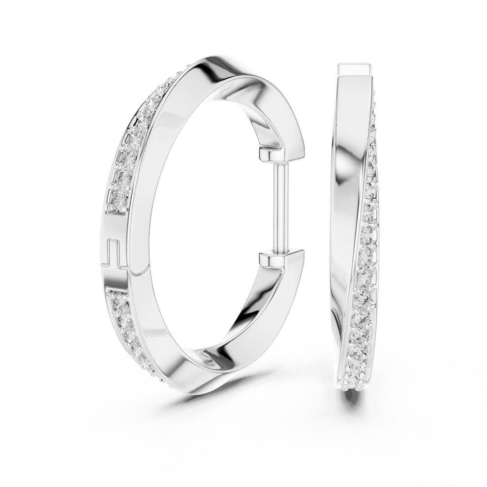 Wave Twist Round Diamond Hoop Earrings