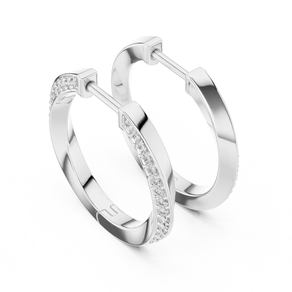Wave Twist Round Diamond Hoop Earrings