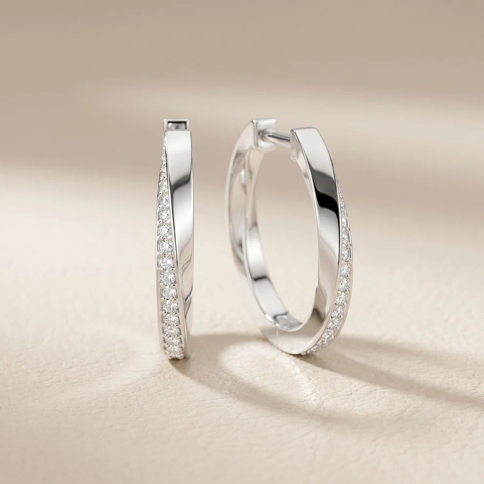 Wave Twist Round Diamond Hoop Earrings