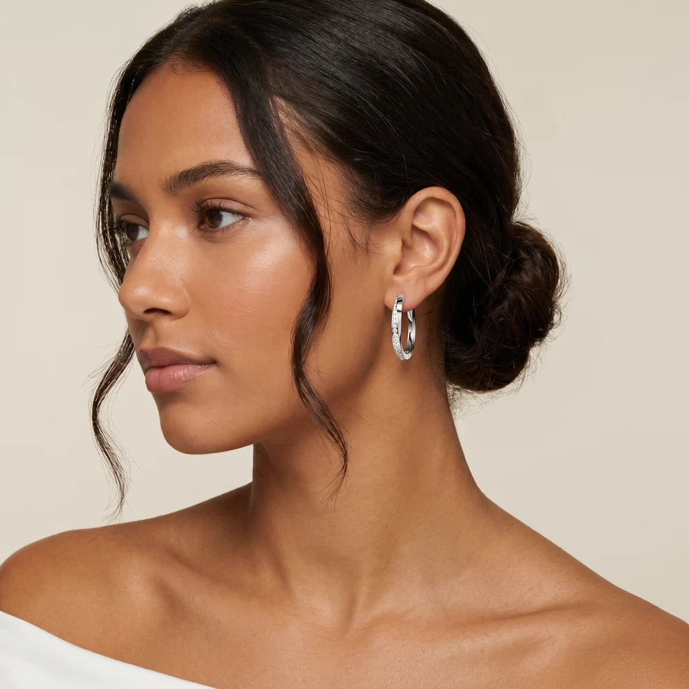 Wave Twist Round Diamond Hoop Earrings