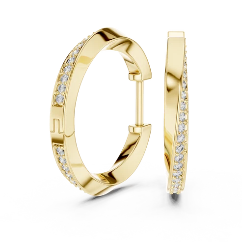 Wave Twist Round Diamond Hoop Earrings