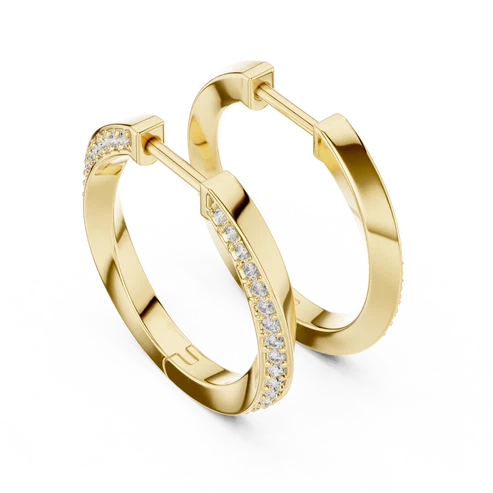 Wave Twist Round Diamond Hoop Earrings