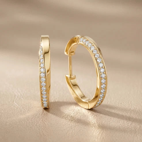 Wave Twist Round Diamond Hoop Earrings