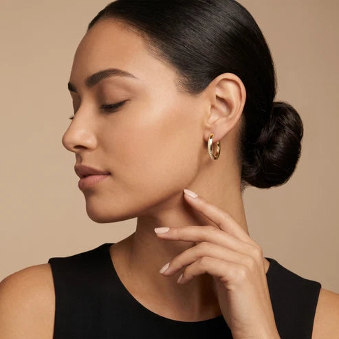 Wave Twist Round Diamond Hoop Earrings