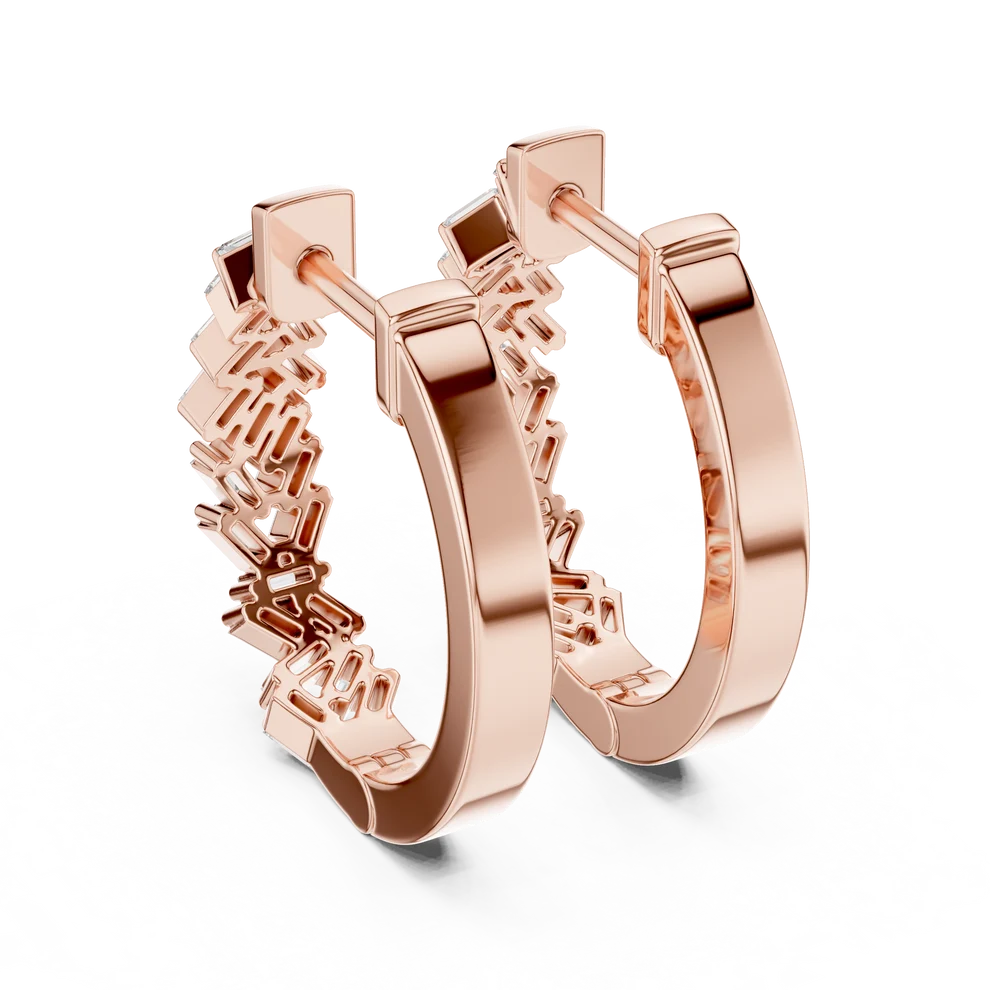 Chevron Baguette Emerald Diamond Hoop Earrings