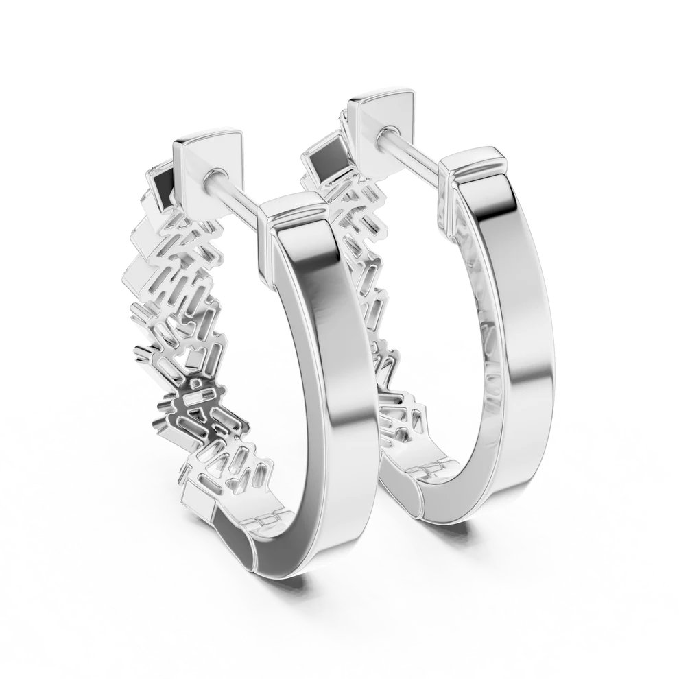 Chevron Baguette Emerald Diamond Hoop Earrings