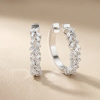 Chevron Baguette Emerald Diamond Hoop Earrings