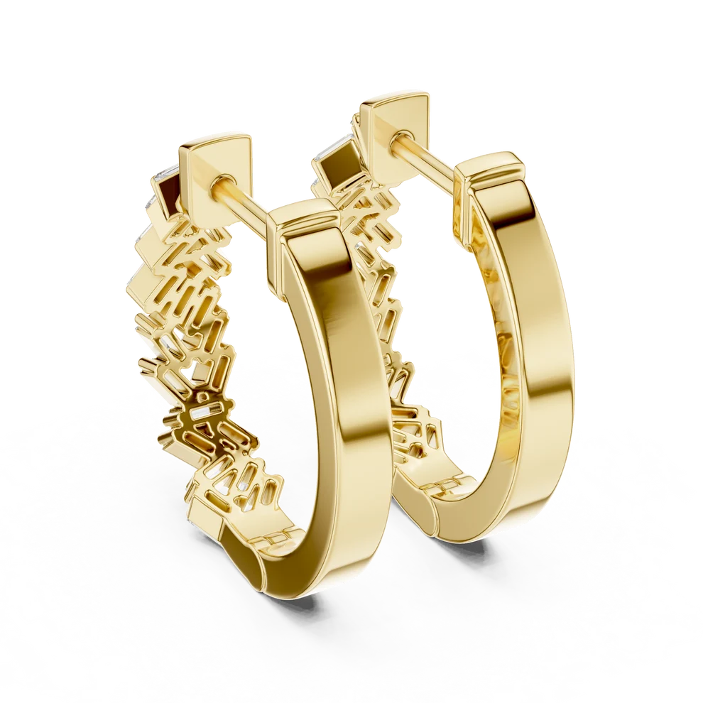 Chevron Baguette Emerald Diamond Hoop Earrings