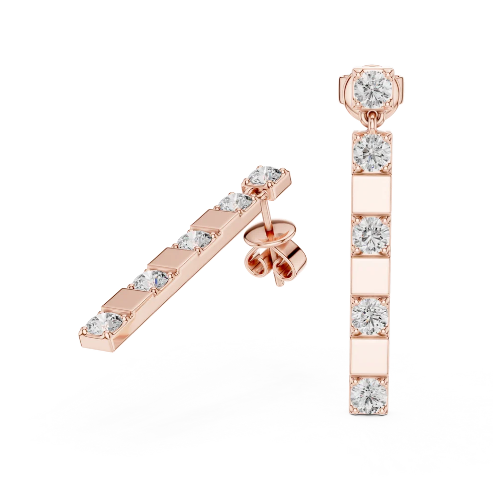 Architectural Line Drops Round Diamond Earrings