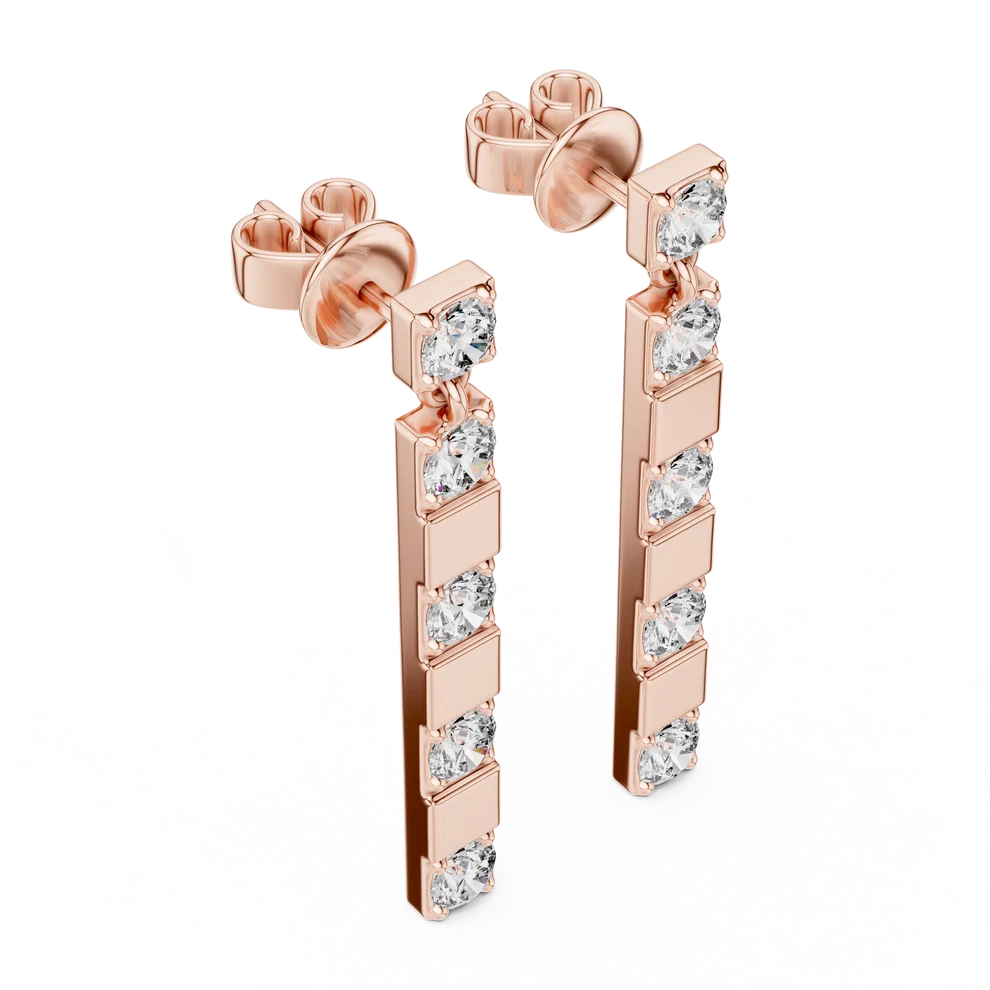 Architectural Line Drops Round Diamond Earrings