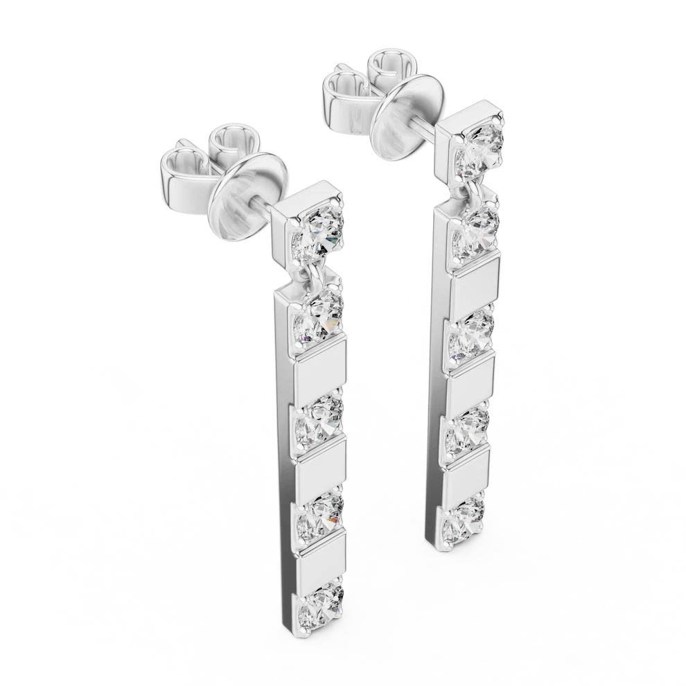 Architectural Line Drops Round Diamond Earrings
