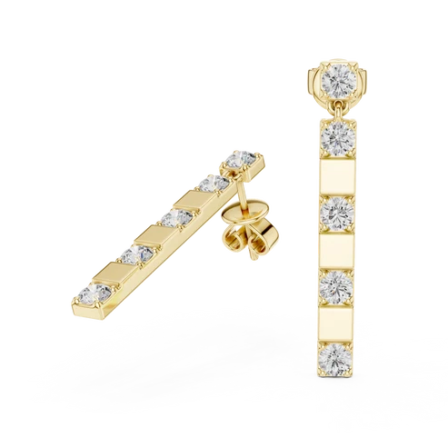 Architectural Line Drops Round Diamond Earrings