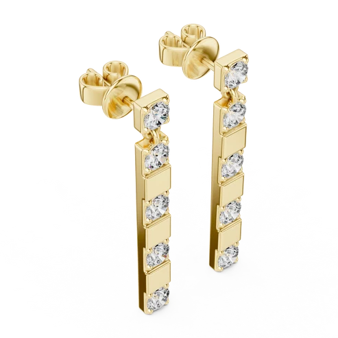 Architectural Line Drops Round Diamond Earrings