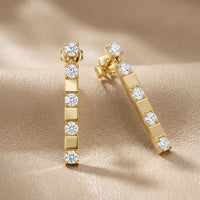 Architectural Line Drops Round Diamond Earrings