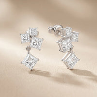 Crest Cluster Princess Diamond Dangle Earrings
