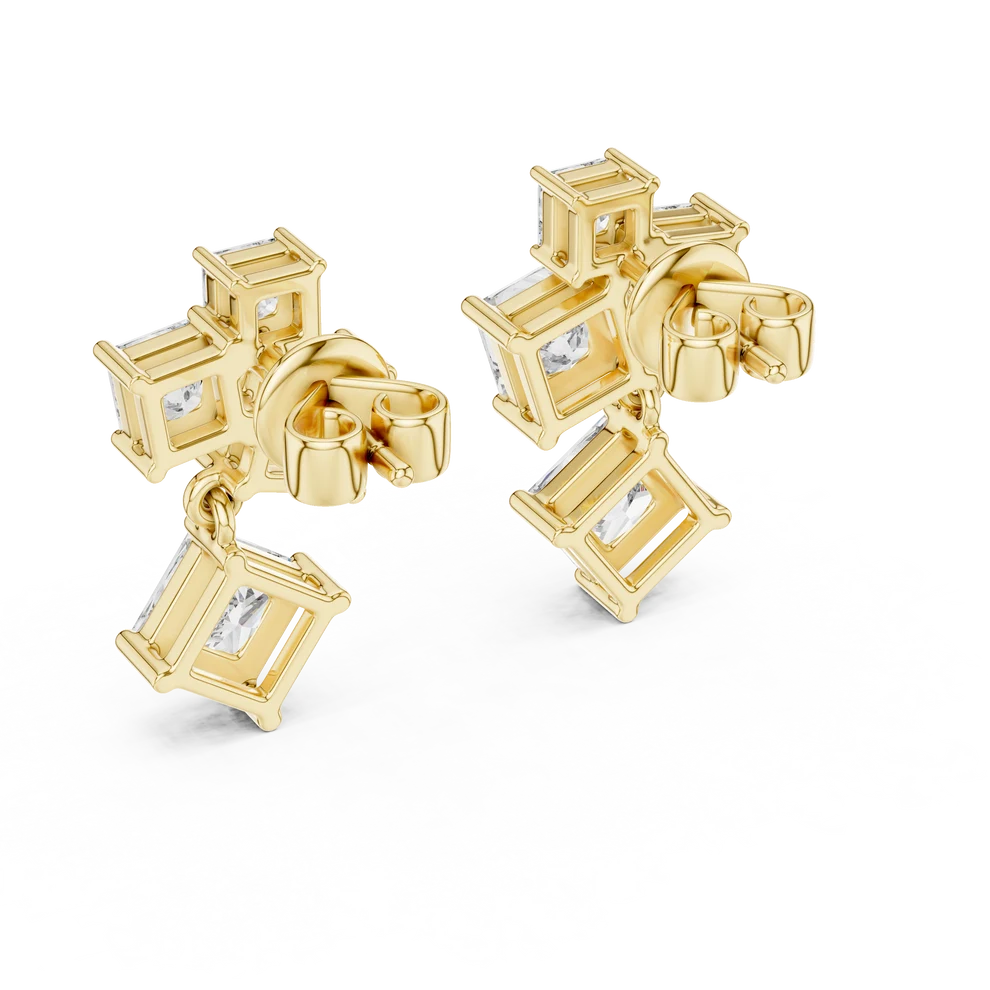 Crest Cluster Princess Diamond Dangle Earrings
