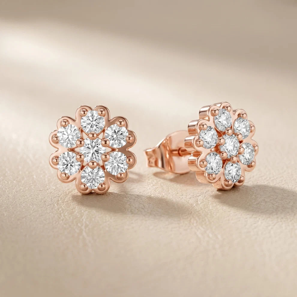 Luminous Daisy Cluster Round Diamond Earrings
