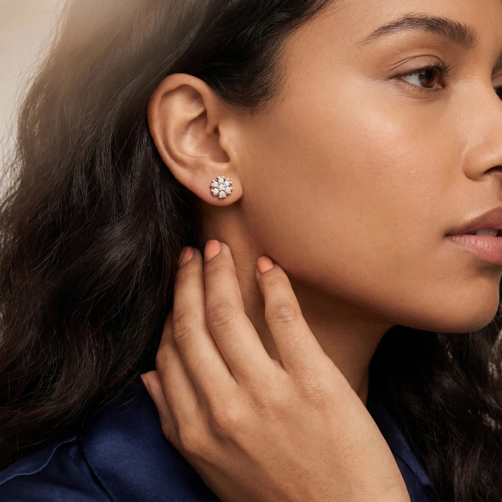 Luminous Daisy Cluster Round Diamond Earrings