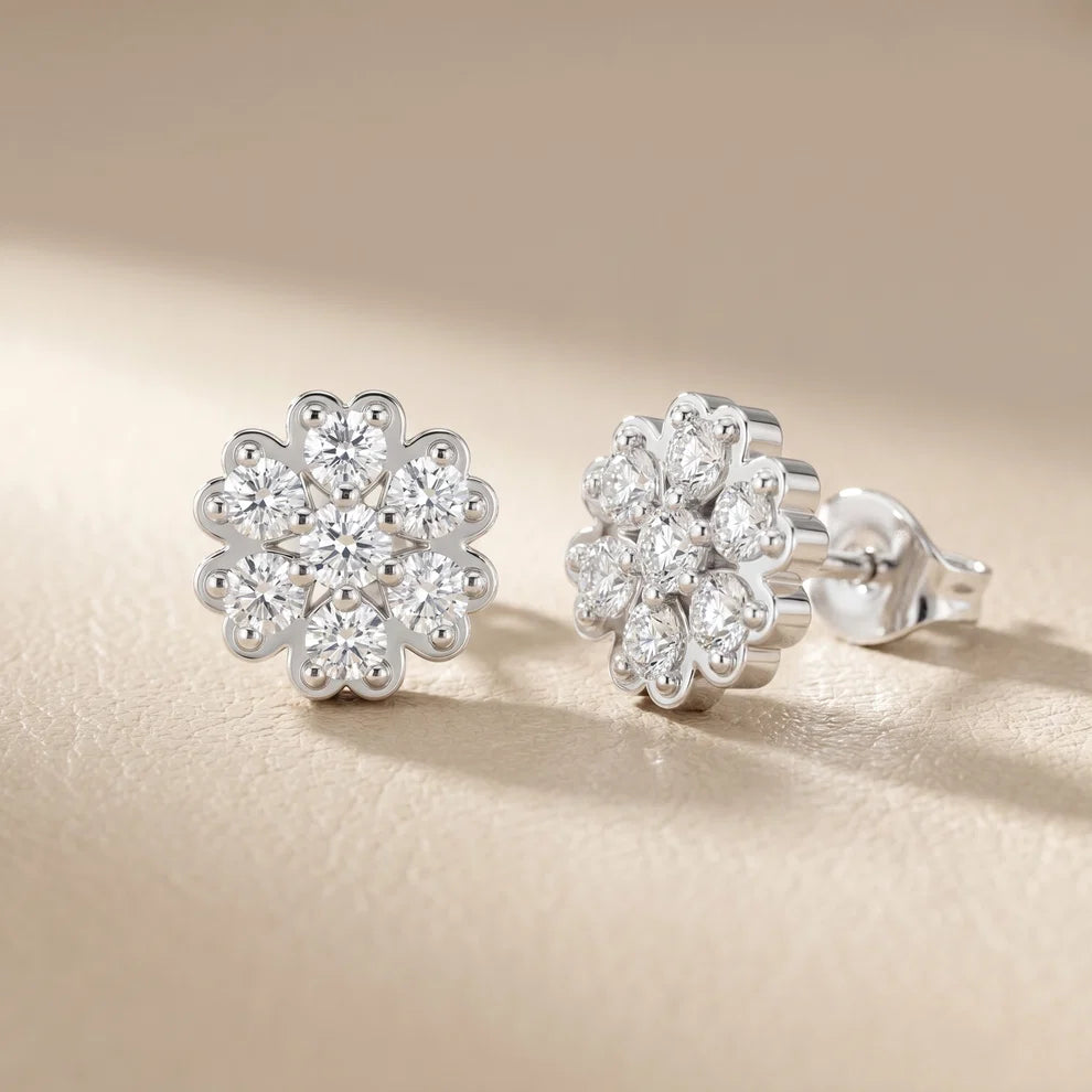 Luminous Daisy Cluster Round Diamond Earrings