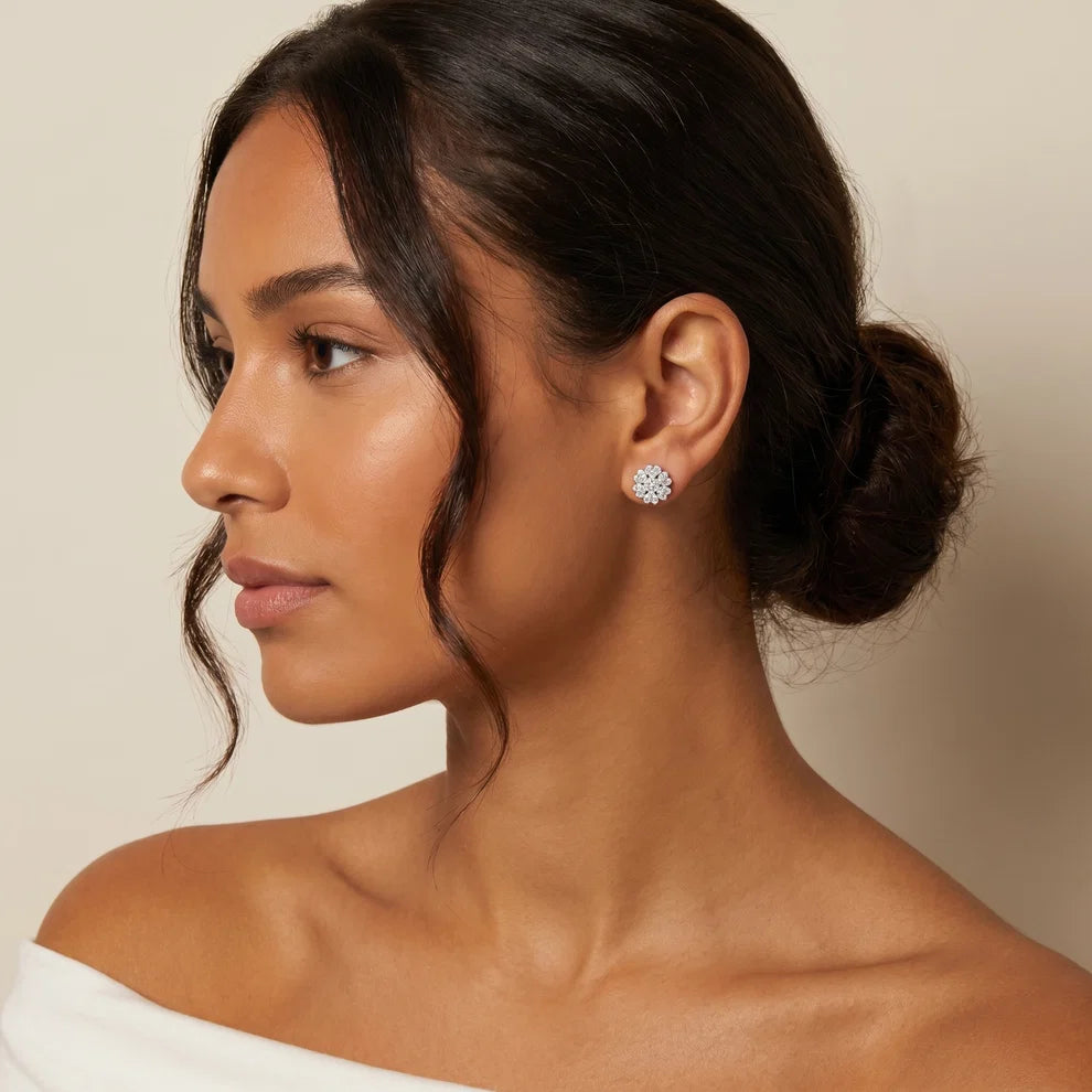 Luminous Daisy Cluster Round Diamond Earrings