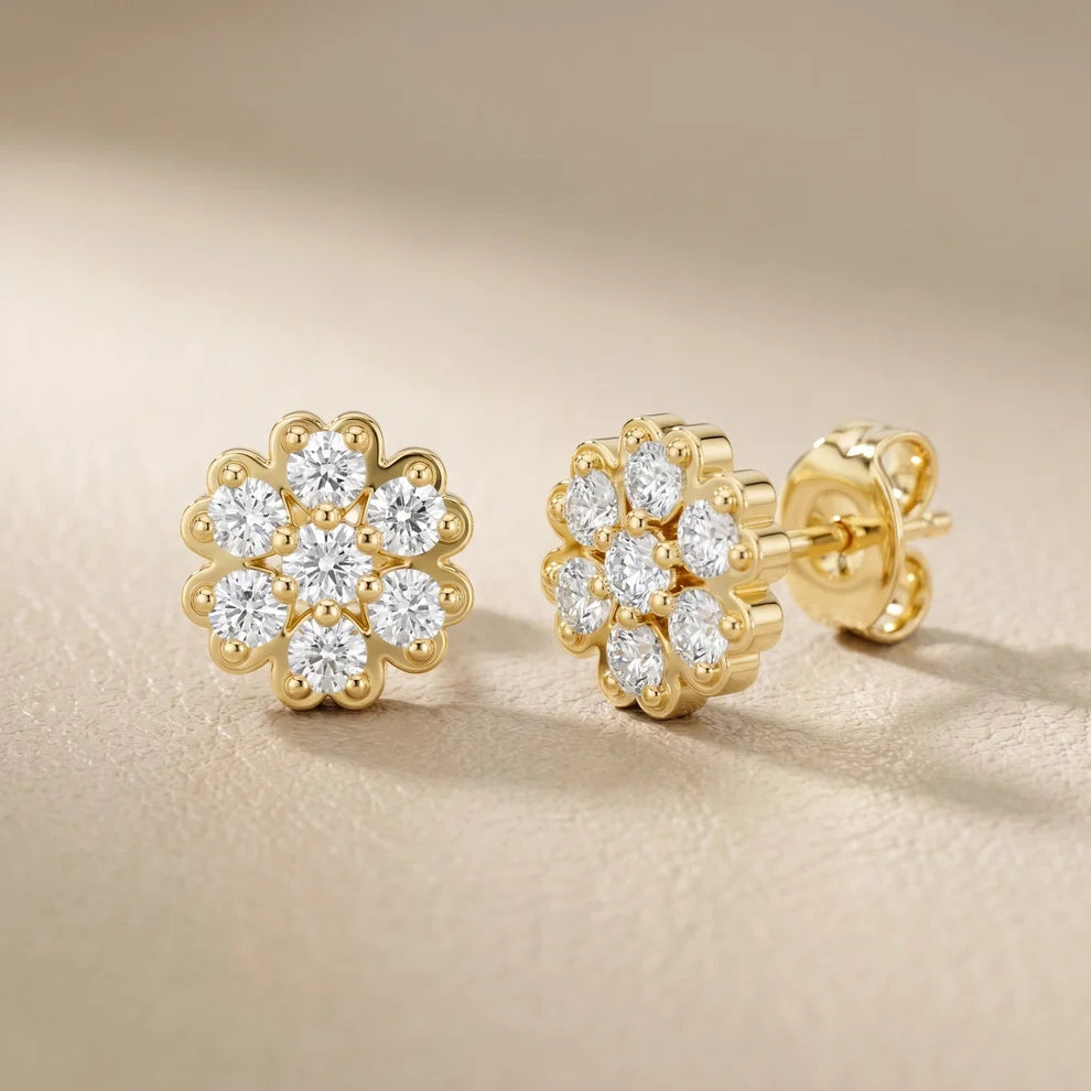 Luminous Daisy Cluster Round Diamond Earrings