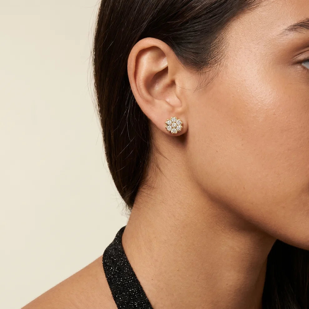 Luminous Daisy Cluster Round Diamond Earrings