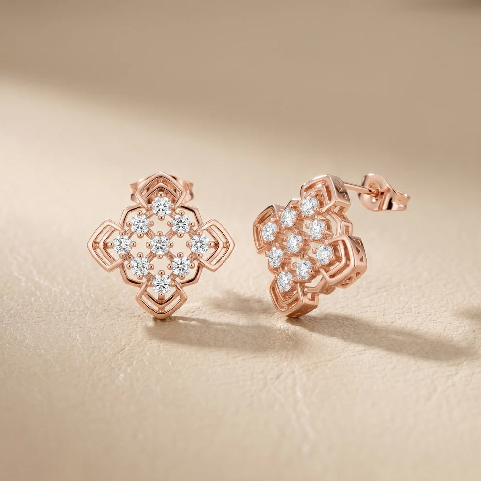 Structural Clover Round Diamond Earrings