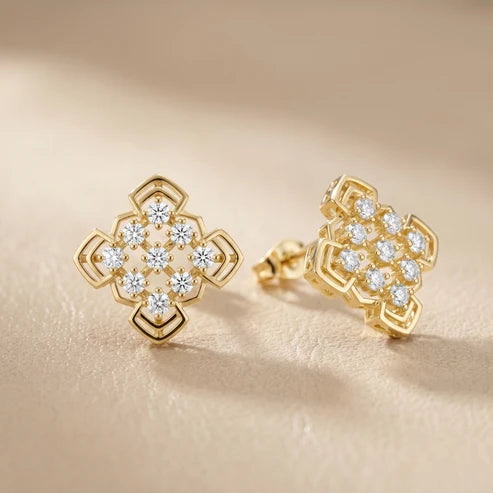 Structural Clover Round Diamond Earrings