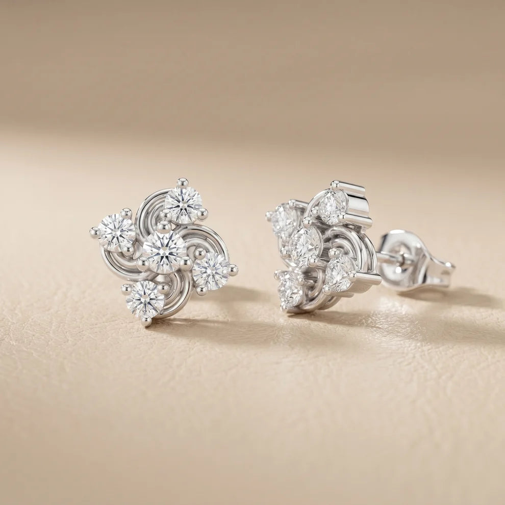 Celestial Swirl Round Diamond Earrings
