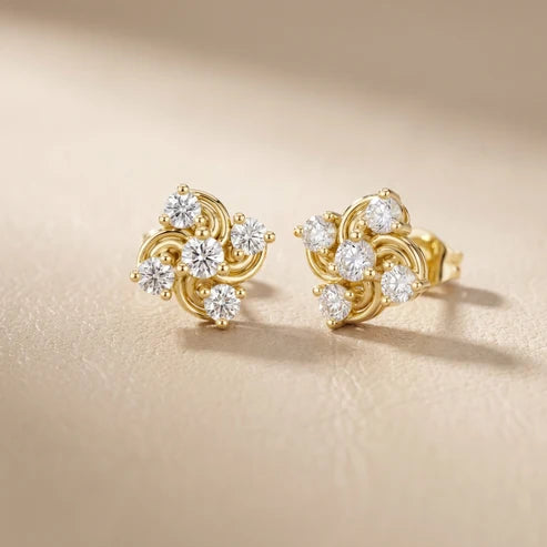 Celestial Swirl Round Diamond Earrings