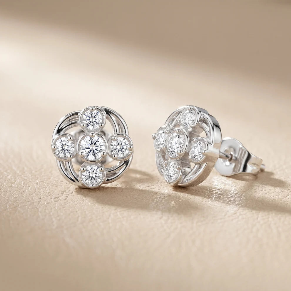 Woven Radiance Round Diamond Earrings
