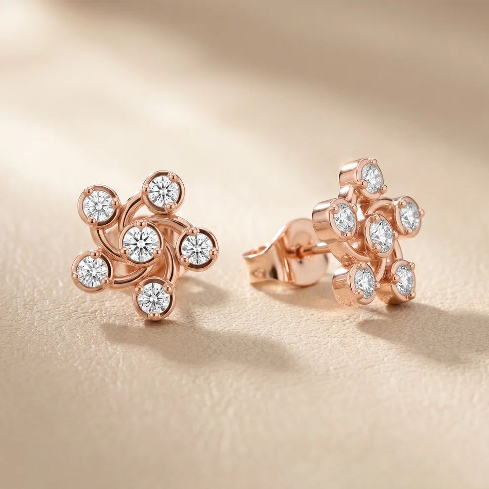 Celestia Pinwheel Round Diamond Earrings