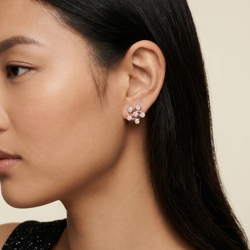 Celestia Pinwheel Round Diamond Earrings