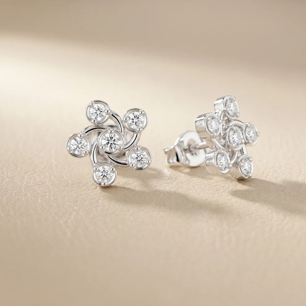 Celestia Pinwheel Round Diamond Earrings