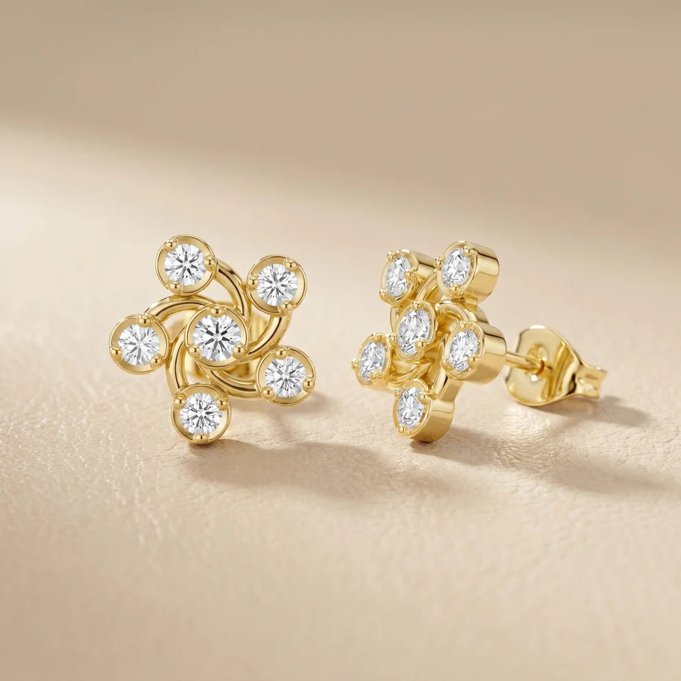 Celestia Pinwheel Round Diamond Earrings