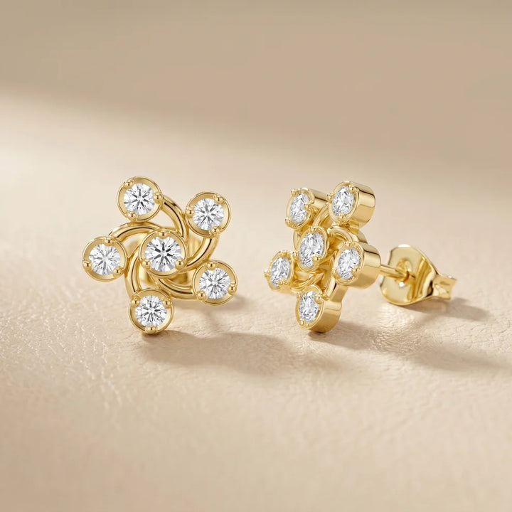 Celestia Pinwheel Round Diamond Earrings